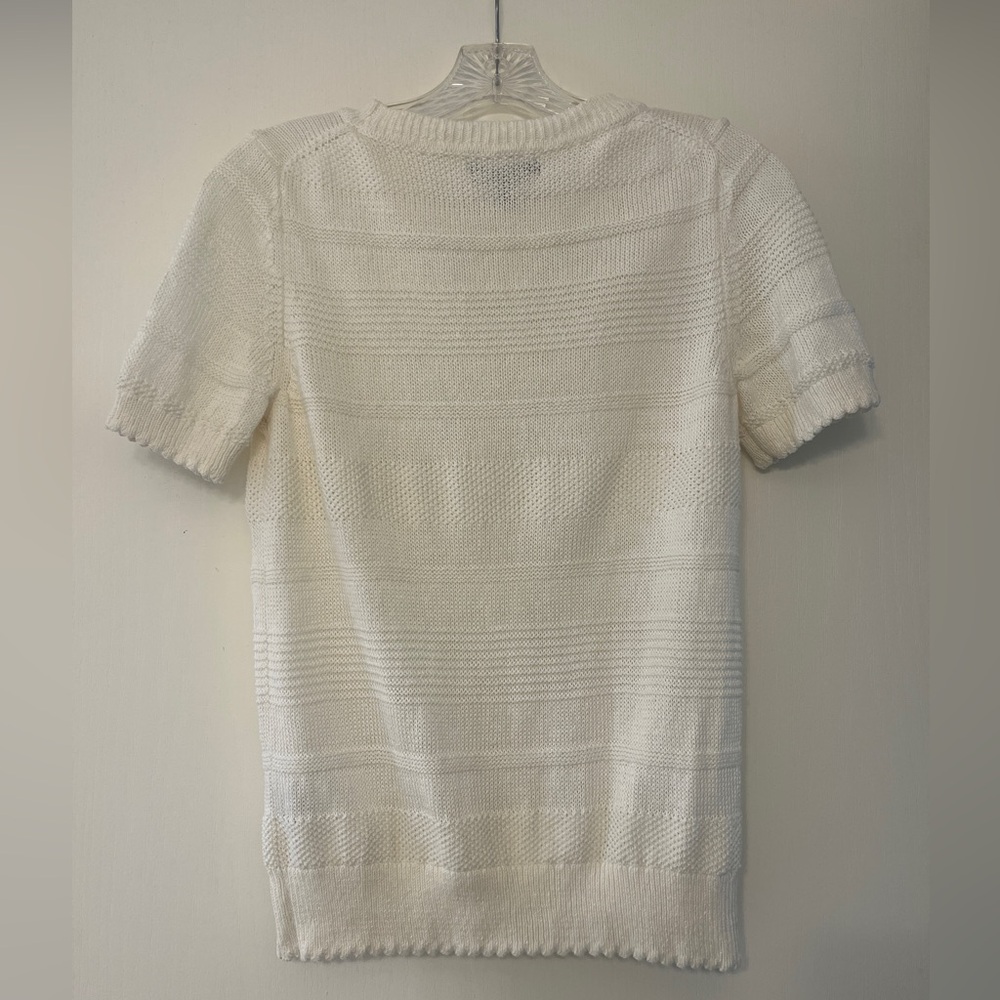 100% Italian Linen White Knit Short Sleeve Sweater - Picture 4 of 4